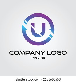 Moderne Kryptowährung U Tech Initial Logo Blockchain Vektorgrafik