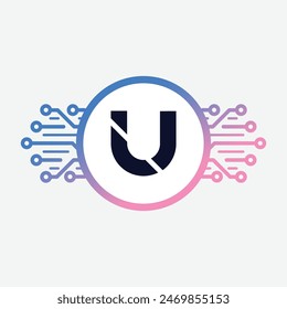Modern initial Crypto currency U Tech Initial logo blockchain abstract premium luxury vector