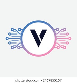 Modern initial Crypto currency V Tech Initial logo blockchain abstract premium luxury vector