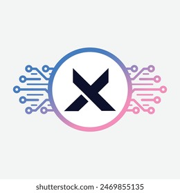 Moderno inicial Criptomoneda X Tech Logo inicial blockchain abstracto Vector de lujo premium