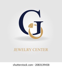 Carta G inicial moderna con anillo de diamante para accesorios para joyas Idea de logotipo comercial