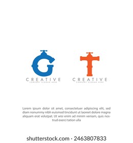 Modern Initial G und T Rohr und Wasser Logo 