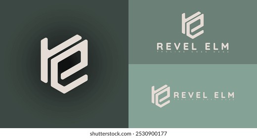 Modern initial hexagon vector letter RE or ER logo in white color isolated on multiple background colors. The logo is suitable for plant-based milk logo design inspiration templates.