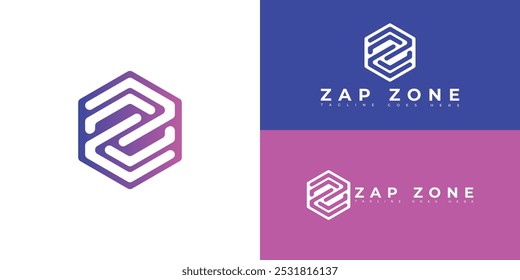 Logotipo inicial moderno de la letra Z o ZZ del Vector del hexágono en color rosado-púrpura aislado en colores de fondo múltiples. El logotipo es adecuado para Plantillas de inspiración de diseño de logotipos de Sitios web de entretenimiento.