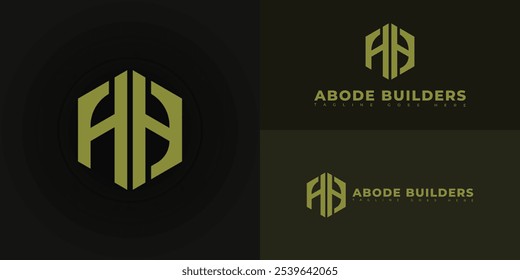 Modern initial hexagon vector letter AB or BA logo in green color isolated on multiple background colors. The logo is suitable for house renovation company logo design inspiration templates. 