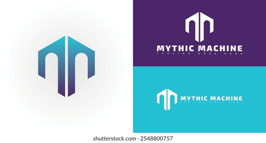 Logotipo de letra M o MM de Vector hexagonal inicial moderno en color azul-púrpura aislado en múltiples colores de fondo. El logotipo es conveniente para las Plantillas de la inspiración del diseño del logotipo del servicio de AI.