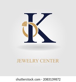 Modern Initial-K-Brief mit Diamantring für Schmuckzubehör - Business-Logo-Idee