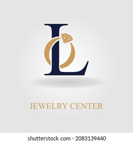 Modern Initial L Letter with Diamond Ring for Jewelry Accessories Business Logo Idea