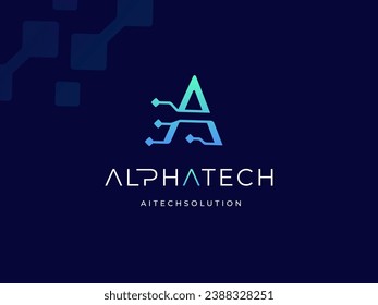 Modern Initial Letter A Algorithm Authentication Analytic Access Adaptive with Digital Data Pixel Wire Link Technology logo design