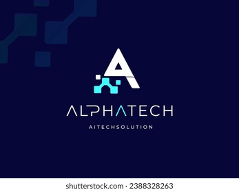 Modern Initial Letter A Algorithm Authentication Analytic Access Adaptive with Digital Data Pixel Technology logo design