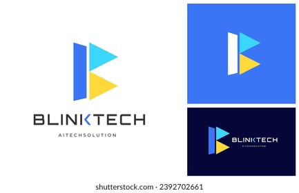 Modern Initial Letter B Arrow Triangle for Audio Video Film Movie Song Media Player logo design