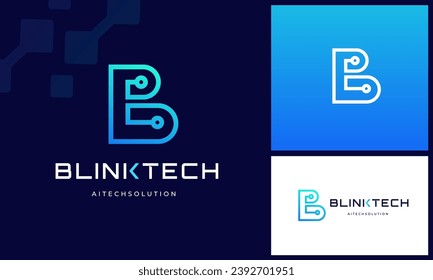 Modern Initial Letter B with digital technology wire link internet connection logo design