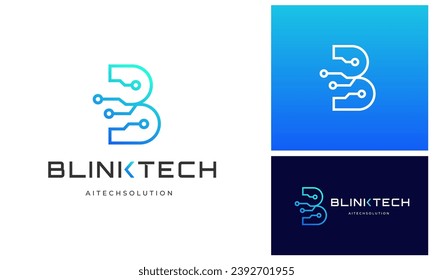 Modern Initial Letter B with digital technology wire link internet connection logo design