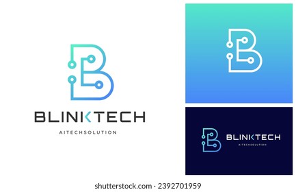 Modern initial letter B with digital technology wire link internet connection logo design