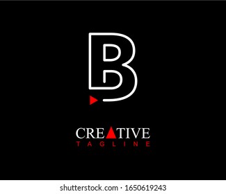 Línea del logotipo B de la letra inicial moderna con un pequeño triángulo rojo