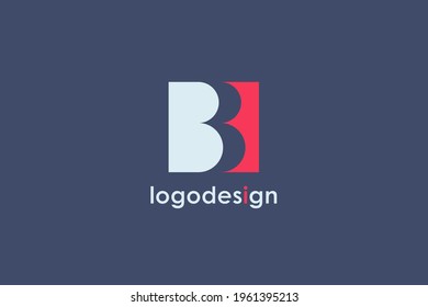 Modern Initial Letter B Logo. White and Red Square with Negative Space B Letter inside isolated on Blue Background. Usable for Business and Branding Logos. Flat Vector Logo Design Template Element.
