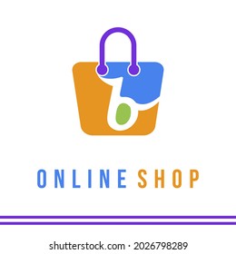 Modern Initial Letter b for Online Shop and Store Business Logo Design Concept. E Commerce Logo Idea with Shopping Bag