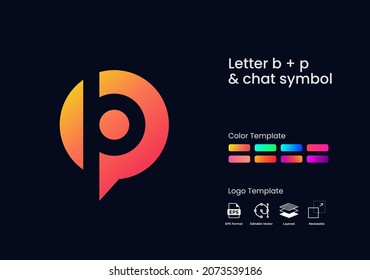 Moderner Anfangsbuchstabe B und P mit Logo-Vorlage für Chat-Symbole