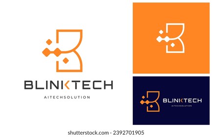 Modern initial letter B pixel data with digital technology wire link internet connection logo design