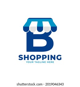 Modern Initial Letter B Shop and Market Logo Vector Illustration. Perfect for Ecommerce, Sale, Discount or Store Web Element