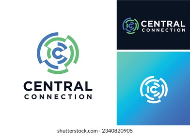 Moderna Letra inicial C Circulo Circular Diseño del logotipo de la tecnología de conexión central