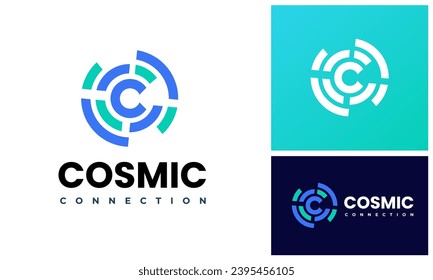 Modern initial letter C with circle circular center or circle for technology connection logo design