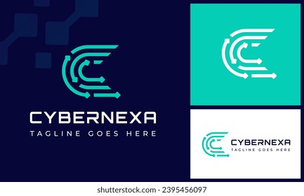 Letra inicial moderna C con conexión de cable de circuito tecnología digital diseño de logotipo de conexión futurista