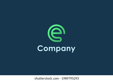 Modern Initial Letter C and E Linked Logo. Green Circular Rounded Line Infinity Style isolated on Blue Background. Usable for Business and Technology Logos. Flat Vector Logo Design Template Element.