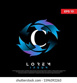 modern initial letter c feather logo. clean icon, template design