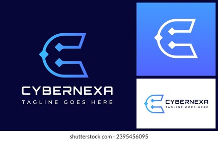 Modern initial letter C line with circuit wire link for digital technology connection logo design