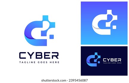 Modern initial letter C with pixel data for digital technology futuristic connection logo design