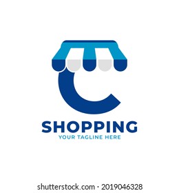 Modern Initial Letter C Shop and Market Logo Vector Illustration. Perfect for Ecommerce, Sale, Discount or Store Web Element