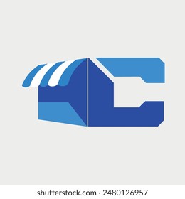 Letra inicial moderna C Tienda y logotipo del mercado. Icono de la tienda con la letra C. Diseño gráfico de Ilustración vectorial.