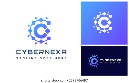 Modern initial letter C with wire link circle circular circuit for technology connection logo design