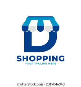 Modern Initial Letter D Shop and Market Logo Vector Illustration. Perfect for Ecommerce, Sale, Discount or Store Web Element