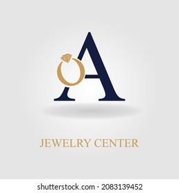 Moderna carta inicial A con anillo de diamante para accesorios para joyas Idea de logotipo comercial