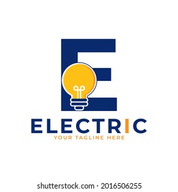 Modern Initial Letter E Smart Light Bulb Logo Design Vector Graphic Icon Template