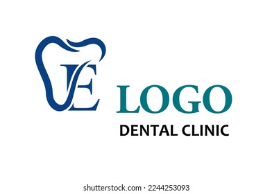 Modern Initial Letter E with Tooth Line art Style for Dental Health Care and Dental Clinic, Dentistry Business Logo Idea Template