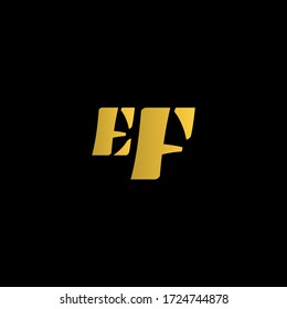 Modern Initial Letter EF Logo with gold gradient color and black background.