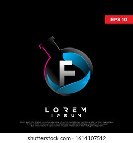 modern initial letter f inside botlle lab logo. simple icon, template design