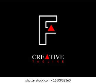 Letra inicial moderna línea con el logotipo F con un pequeño triángulo rojo