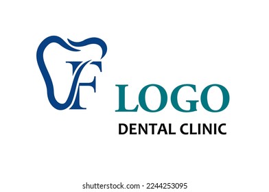 Modern Initial Letter F with Tooth Line art Style for Dental Health Care and Dental Clinic, Dentistry Business Logo Idea Template