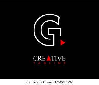 Línea moderna del logotipo G con un pequeño triángulo rojo