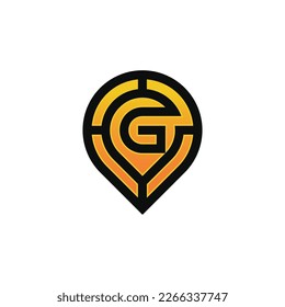 Logo de la letra inicial moderna del mapa de ubicación del pin G