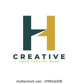 Logo De La Letra Inicial Moderna H. Forma geométrica de oro y verde. Usable para logotipos de empresas y marcas.