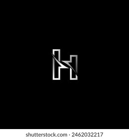 logotipo moderno del estilo inicial de la letra h de la rebanada en fondo negro