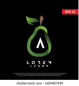 modern initial letter a inside pear fruit logo. simple icon, template design