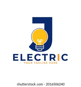 Modern Initial Letter J Smart Light Bulb Logo Design Vector Graphic Icon Template