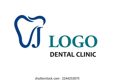 Carta inicial moderna J con estilo de arte de línea dental para atención de salud dental y clínica dental, plantilla de ideas con logotipo de negocios de odontología
