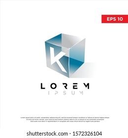 modern initial letter k in a cube logo. 3d icon, template design